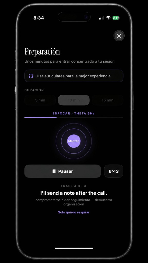 Pantalla de preparación de la app Encognis